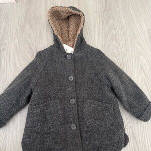 NWT Zara Charcoal Kids Pea Coat with Hood